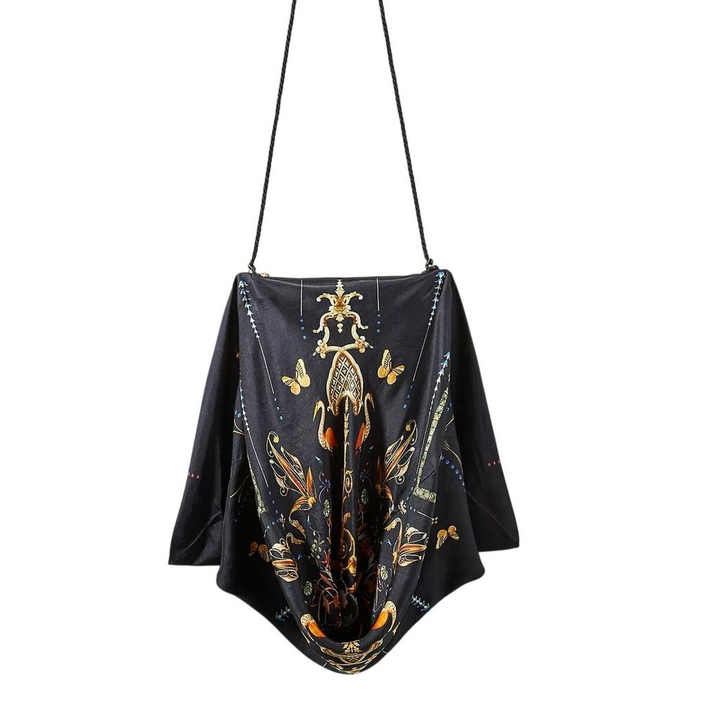 Camilla Embellished Silk Scarf Crossbody Bag Black Boho Anthropologie Designer
